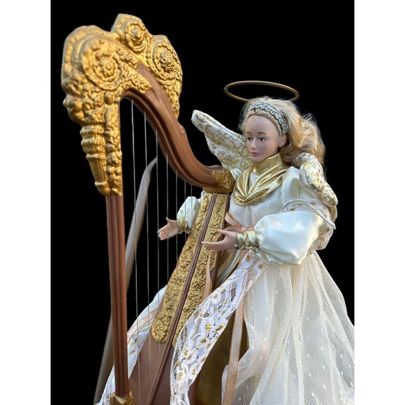 Vintage Holiday Creations Animated Christmas Angel Playing Harp Music 1995 - Picture 2 of 14